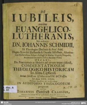 De Iubileis maxime Evangelico-Lutheranis