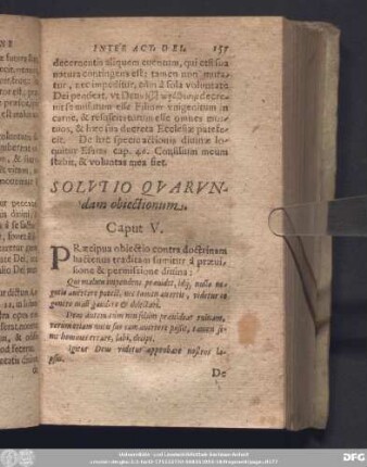 Solutio Quarundam obiectionum. Caput V.