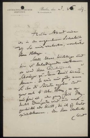 Nr. 4: Brief von Alexander Conze an Ulrich von Wilamowitz-Moellendorf, Berlin, 3.8.1899