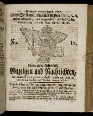 No. 16. Montags, den 20ten April, 1767.