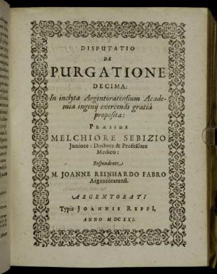 Disputatio De Purgatione Decima: