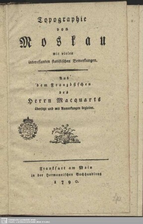 Topographie von Moskau : mit vielen interessanten statistischen Bemerkungen