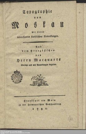 Topographie von Moskau : mit vielen interessanten statistischen Bemerkungen