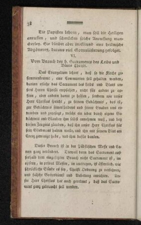 VI. Vom Brauch des h. Sacraments des Leibs und Bluts Christi. [VI. De usu Sacramenti corporis ac sanguinis Christi.]