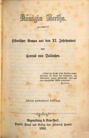 Königin Bertha : historischer Roman aus dem XI. Jahrhundert