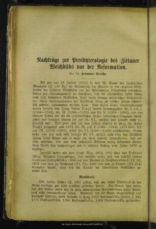Nachträge zur Presbyterologie des Zittauer Weichbilds vor der Reformation
