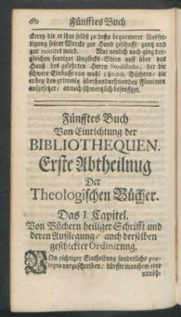 Fünfftes Buch Von der Einrichtung der Bibliothequen.