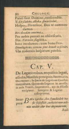 Cap. V. De Legationibus, requisitis legati, affeclis, Ministris praecipuis ...