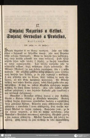 17. Swjataj Nazarius a Celsus. Swjataj Gervasius a Protasius, martrarjo