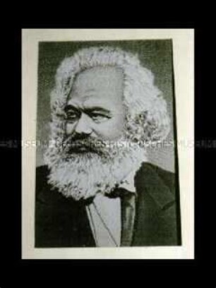 Wandschmuck: Seidenbild mit Porträt von Karl Marx