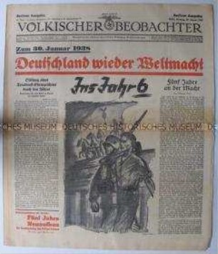 Tageszeitung "Völkischer Beobachter" zur 5. Jahrestag der Regierungsübernahme durch Hitler