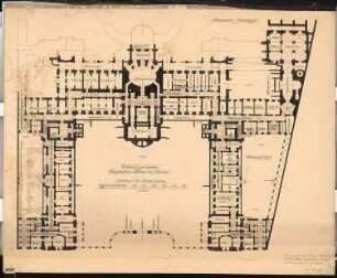 Prinzliches Palais, Berlin Schinkelwettbewerb 1901: Grundriss Sockelgeschoss 1:200