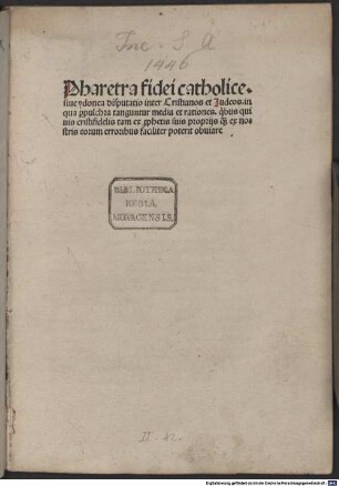 Pharetra fidei catholicae sive idonea disputatio inter Christianos et Judaeos