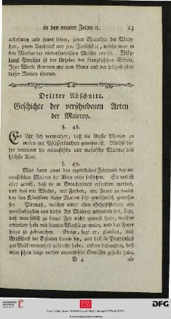 Dritter Abschnitt: Geschichte der verschiedenen Arten der Malerey