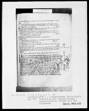 Ekkehardus Uraugiensis - Chronicon universale — Byzantinischer Kaiser mit Gefolgsmann, Folio 180recto