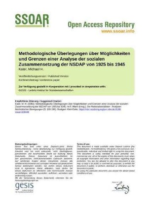Methodologische Überlegungen über Möglichkeiten und Grenzen einer Analyse der sozialen Zusammensetzung der NSDAP von 1925 bis 1945
