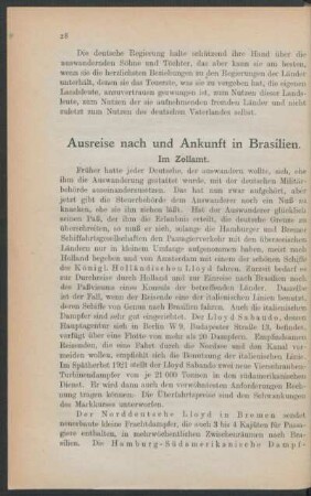 Ausreise nach und Ankunft in Brasilien.