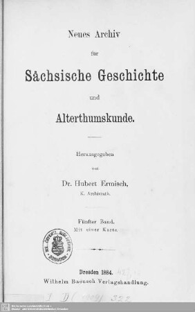 5.1884: Neues Archiv für sächsische Geschichte