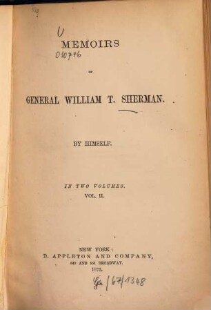 Memoirs of General William T. Sherman by himself : In 2 vols. [William Tecumseh Sherman.], 2