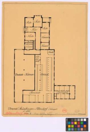 Strückhausen-Altendorf (Landkreis Wesermarsch): Vorwerk (Krongut). - Wohnteil (Grundriss). - zwei Stallteile (Grundriss)