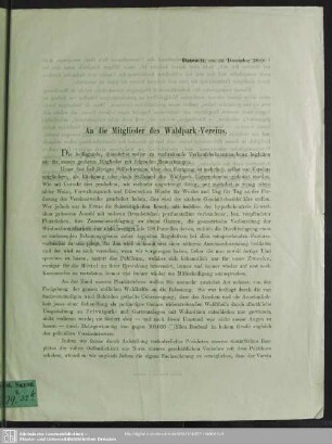 1869,24.Dez.: An die Mitglieder des Waldpark-Vereins