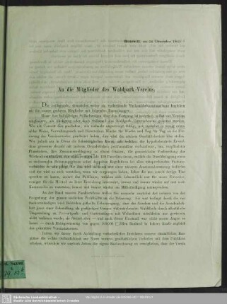 1869,24.Dez.: An die Mitglieder des Waldpark-Vereins
