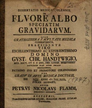 Dissertatio Medica Solennis, De Flvore Albo Speciatim Gravidarvm