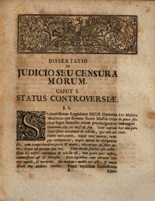 Dissertatio Juris Gentium Publici De Judicio Seu Censura Morum