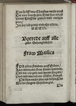 Vorrede auff alle gute Gesangbücher Fraw Musica