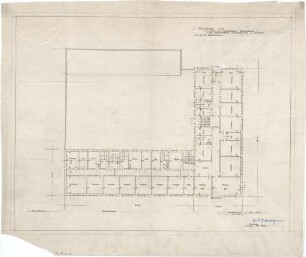 Gsaenger, Gustav; München, Romanplatz / Notburgastr.; Wohn- und Geschäftshaus Frauenhofer - Eingabeplan (Grundriss 1. OG u. 2.OG)
