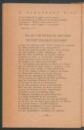 "Ya en los nidos de antaño no hay pajaros hogaño"