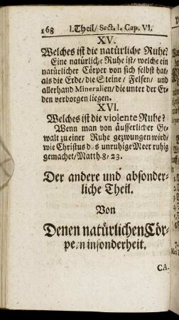 Der andere und absonderliche Theil. Von Denen natürlichen Cörpern insonderheit.