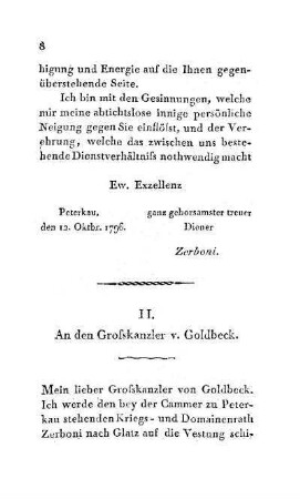 II. An den Großskanzler v. Goldbeck