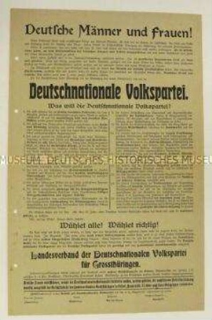 Sonderdruck der DNVP zur Landtagswahl in Thüringen 1920