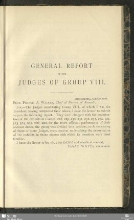 General Report Of The Judges Of Group VIII.