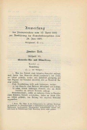 Anweisung des Finanzministers vom 10. April 1892 zur Ausführung des Gewerbesteuergesetzes vom 24. Juni 1891. Zweiter Teil
