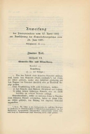 Anweisung des Finanzministers vom 10. April 1892 zur Ausführung des Gewerbesteuergesetzes vom 24. Juni 1891. Zweiter Teil