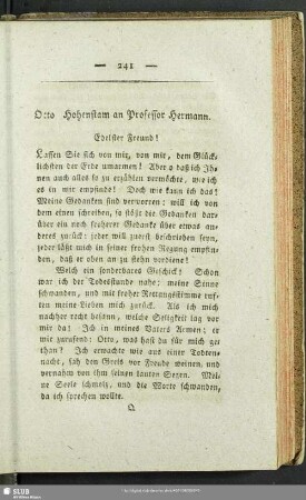 Otto Hohenstam an Professor Hermann