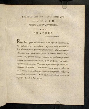 0d-0e, Praenobilissimo Doctissimoqve Dodtio Amico Aestvmatissimo S. P. D. Praeses.
