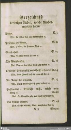 Verzeichniß derjenigen Lieder, welche Kirchenmelodien haben