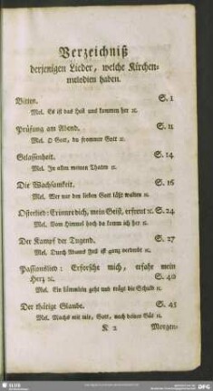 Verzeichniß derjenigen Lieder, welche Kirchenmelodien haben