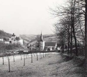 Liebstadt. Schloß Kuckuckstein (Wiederaufbau 15. Jh.) und Stadtkirche (Errichtung E. 15. Jh.). Blick von Nordwesten