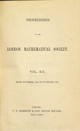 Proceedings of the London Mathematical Society. 12. 1880/81