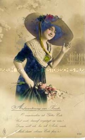 Postkarte mit Frauenbild und Versen