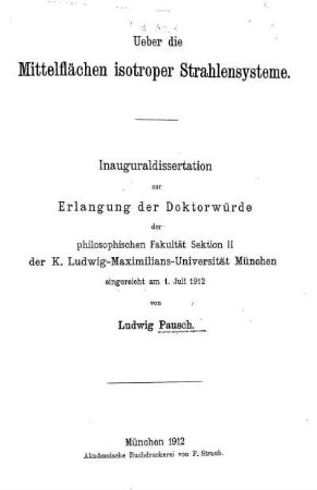 Ueber die Mittelflächen isotroper Strahlensysteme