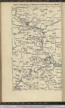Karte der Eisenbahn von Hannover nach Bremen & resp. n. Minden
