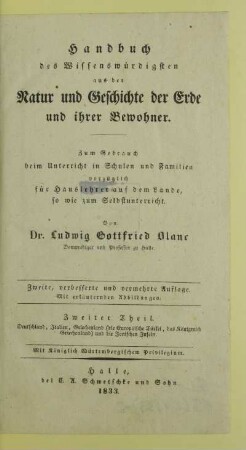 Theil 2: Deutschland, Italien, Griechenland, (die europäische Türkei, das Königreich Griechenland) und die Ionischen Inseln
