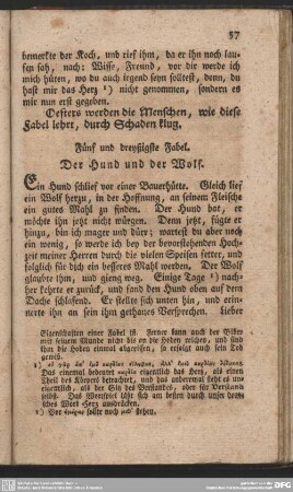 Fünf und dreyßigste Fabel. Der Hund und der Wolf