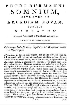 Somnium, Sive Iter In Arcadiam Novam, Publice Narratum [...]