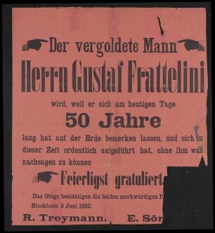 Der vergoldete Mann, Stockholm, 1892